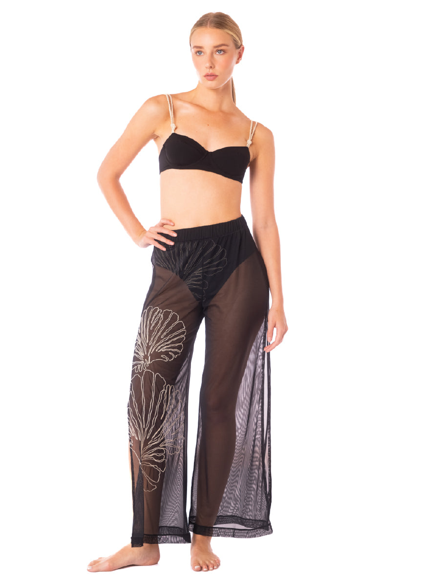 ROPA DE PLAYA PANTALON BOTA ANCHA BORDADO CINTURA ENRESORTADA CRETA 9422
