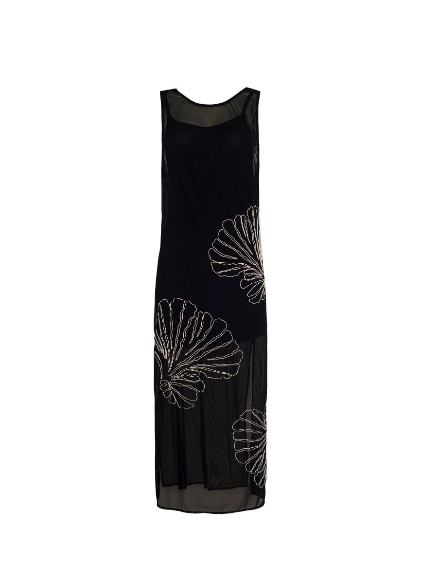 ROPA DE PLAYA VESTIDO LARGO BORDADO EN TELA TULL CELIA 9424