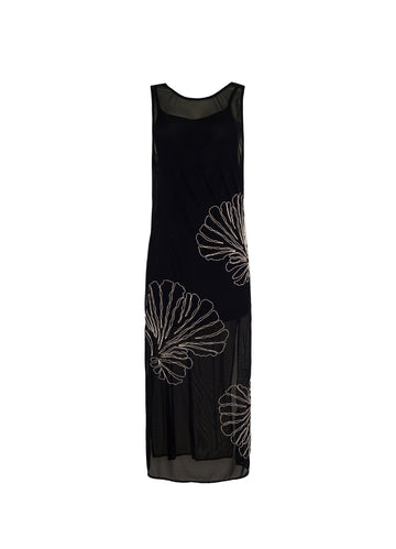 ROPA DE PLAYA VESTIDO LARGO BORDADO EN TELA TULL CELIA 9424